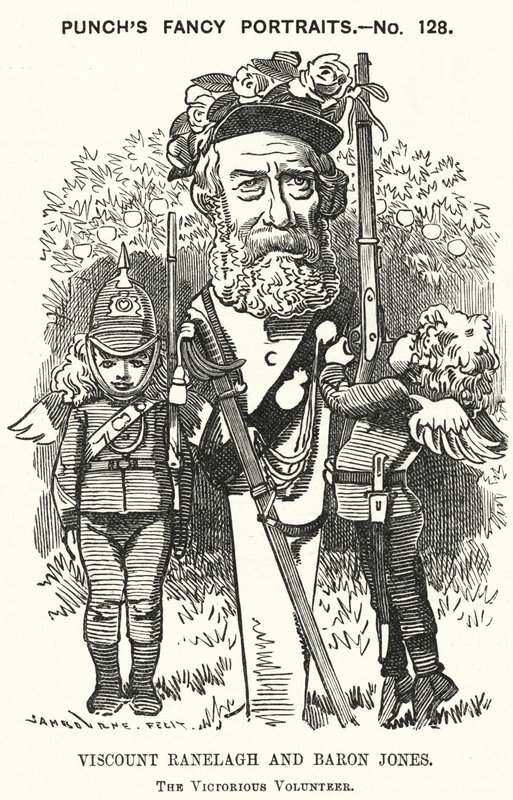 Cartone animato di Punch: Thomas Heron Jones, 7° Visconte Ranelagh e Barone Jones di Navan, promotore del movimento volontario per l
