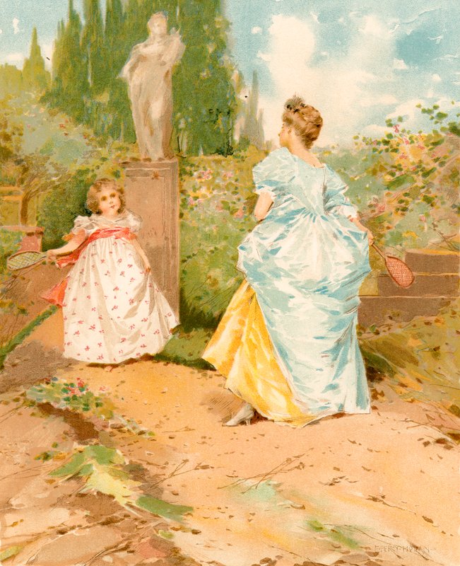 Battledore e Shuttlecock in un giardino da Edward Percy Moran
