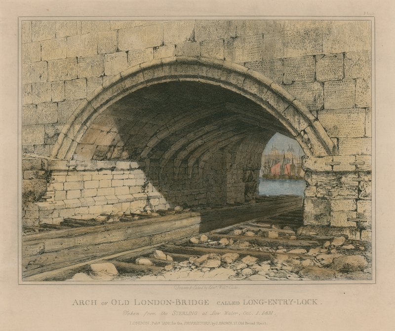 Arco del vecchio London Bridge chiamato Long Entry Lock da Edward William Cooke