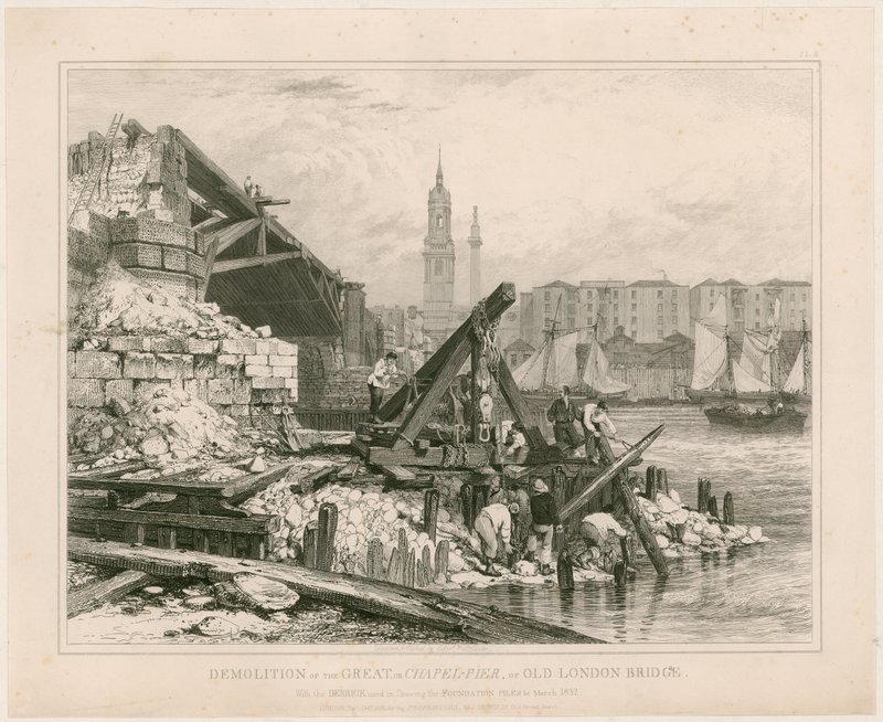 Demolizione di parte del Vecchio Ponte di Londra, marzo 1832 da Edward William Cooke