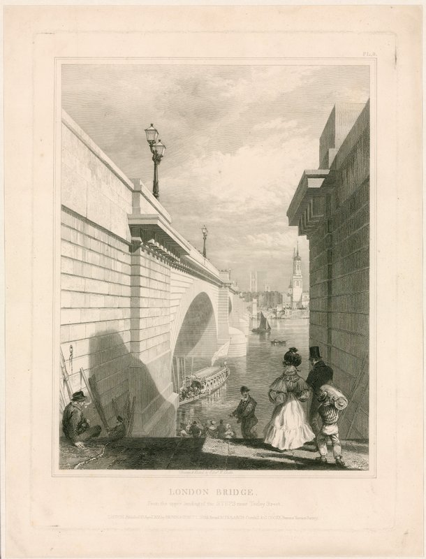 Nuovo London Bridge dalla piattaforma superiore dei gradini vicino a Tooley Street da Edward William Cooke