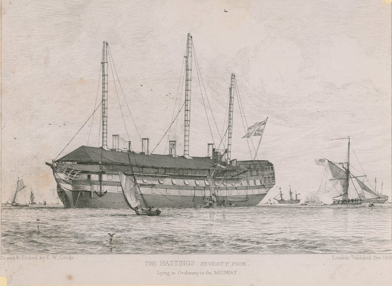 La Hastings in ordinario nel Medway da Edward William Cooke