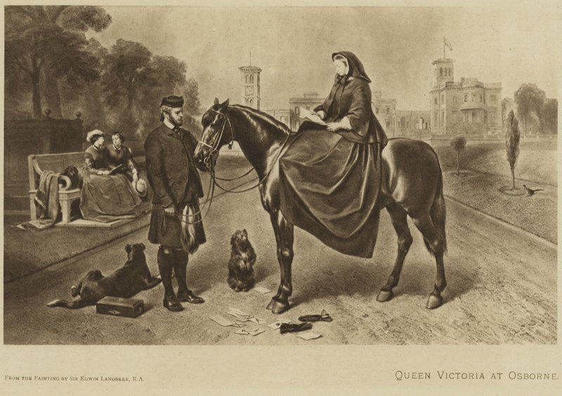 La regina Vittoria seduta su un cavallo a Osborne da Edwin Landseer