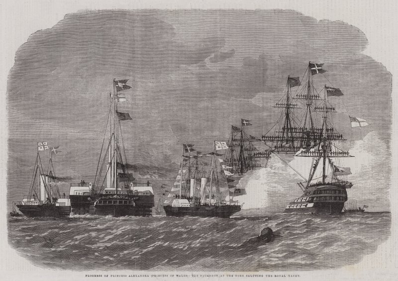 Progresso della Principessa Alessandra (Principessa del Galles), lo Squadrone al Nore che saluta lo Yacht Reale da Edwin Weedon
