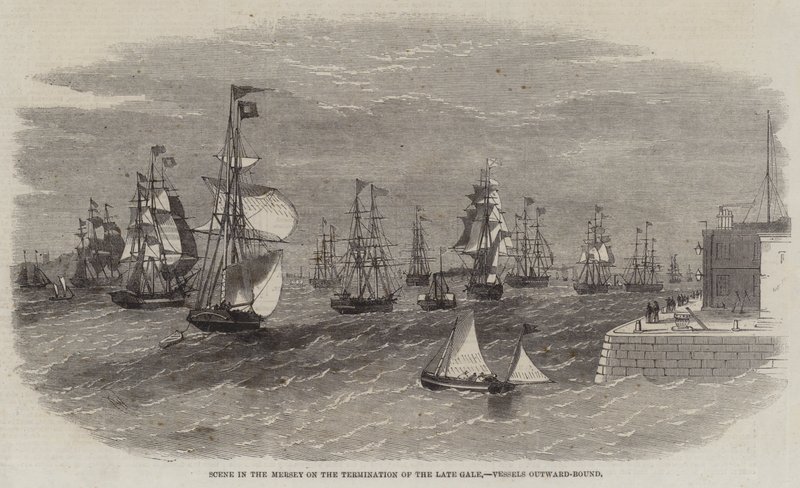 Scena nel Mersey alla Fine della recente Tempesta, Navi in partenza da Edwin Weedon