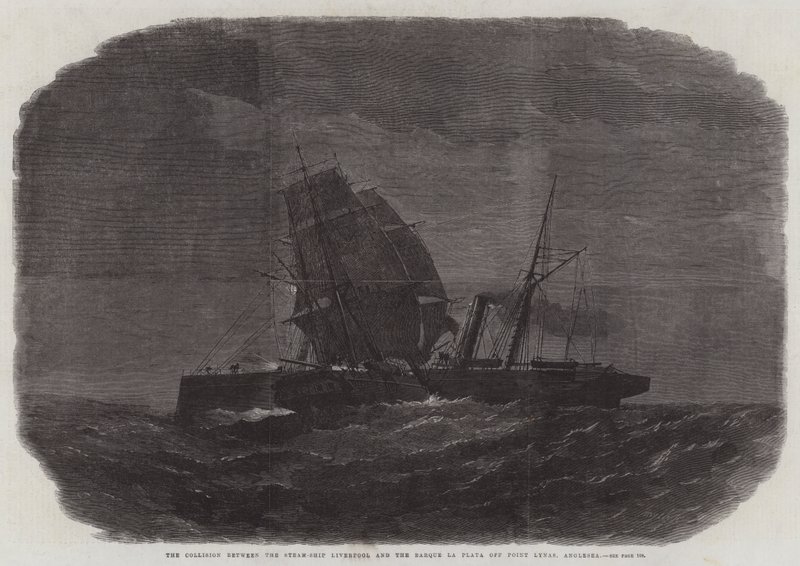 La Collisione tra la Nave a Vapore Liverpool e il Barque la Plata al largo di Point Lynas, Anglesea da Edwin Weedon