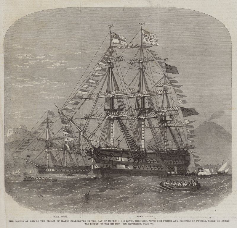La maggiore età del Principe di Galles celebrata nella Baia di Napoli, Sua Altezza Reale, con il Principe e la Principessa di Prussia, a bordo del London, il 9 del mese da Edwin Weedon
