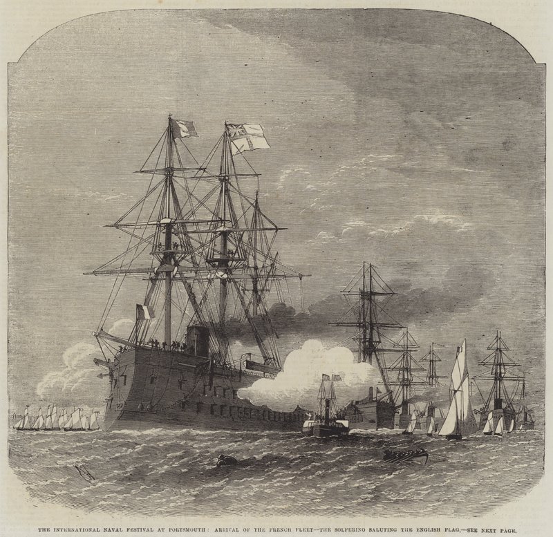 Il festival navale internazionale a Portsmouth, arrivo della flotta francese, il Solferino saluta la bandiera inglese da Edwin Weedon