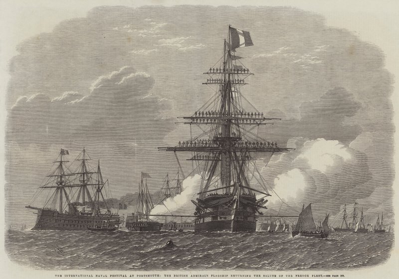 Il Festival Navale Internazionale a Portsmouth, la nave ammiraglia britannica risponde al saluto della flotta francese da Edwin Weedon