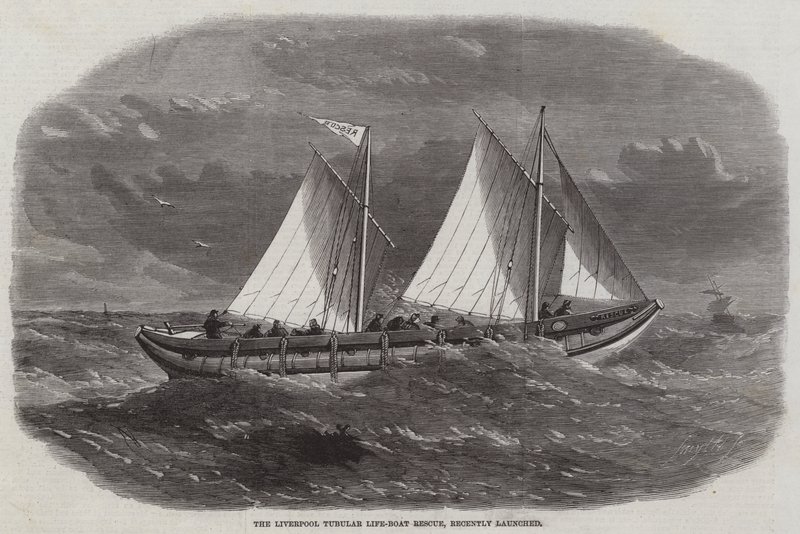 Il salvataggio della scialuppa di salvataggio tubolare di Liverpool, recentemente lanciata da Edwin Weedon