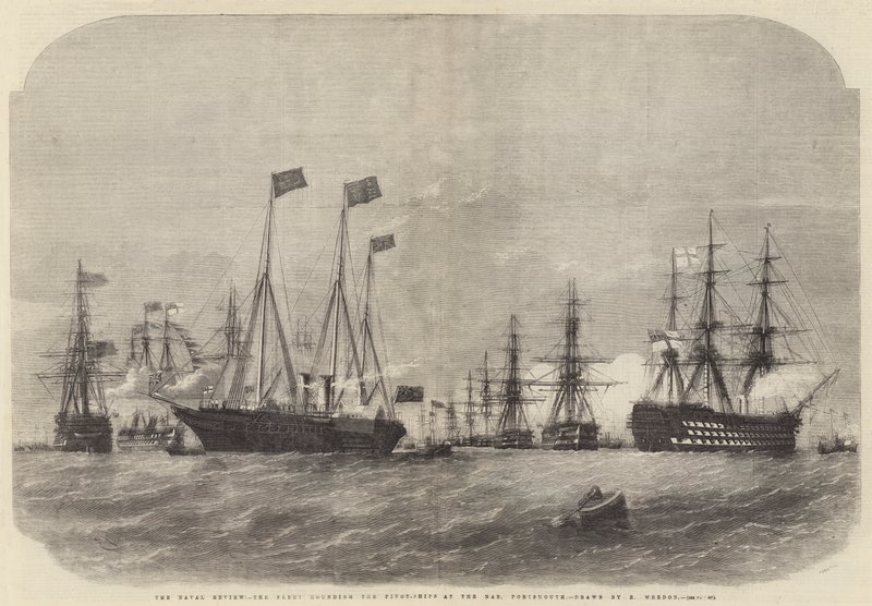 La rivista navale, la flotta che gira intorno alle navi pivot a Nab, Portsmouth da Edwin Weedon