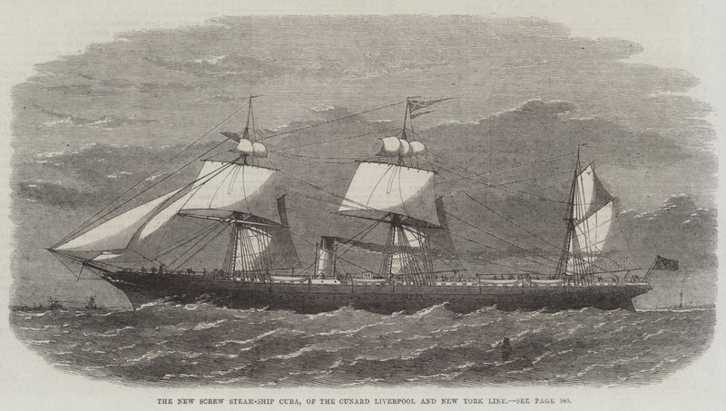 La nuova nave a vapore a vite Cuba, della linea Cunard Liverpool e New York da Edwin Weedon