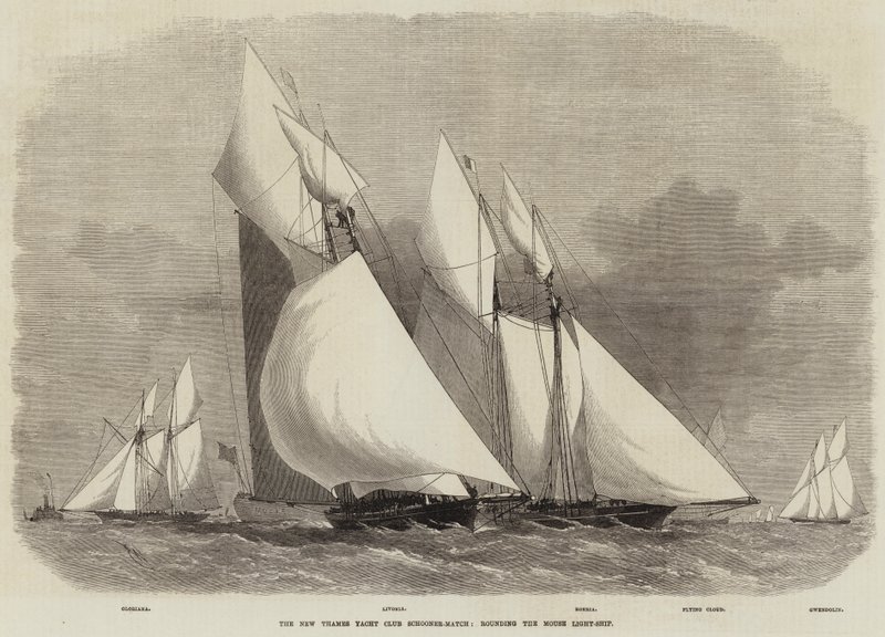 La nuova regata di yacht del Thames, girando intorno alla nave faro Mouse da Edwin Weedon