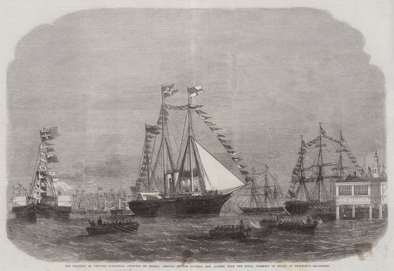 Il progresso della principessa Alexandra (principessa del Galles), arrivo della Victoria e Albert, con Sua Altezza Reale a bordo, a Gravesend da Edwin Weedon