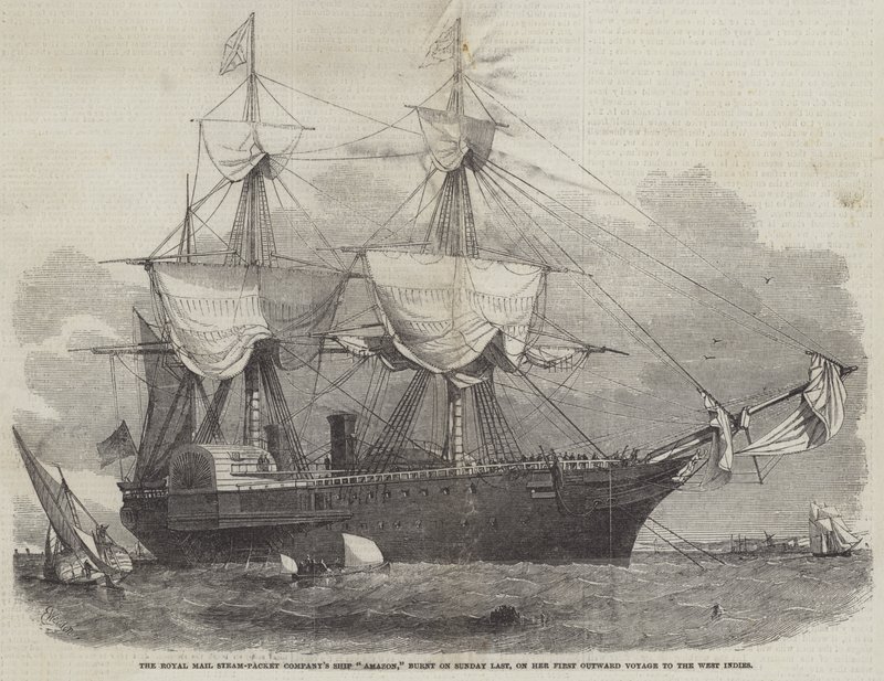 La nave Amazon della Royal Mail Steam-Packet Company, bruciata domenica scorsa, nel suo primo viaggio verso le Indie Occidentali da Edwin Weedon