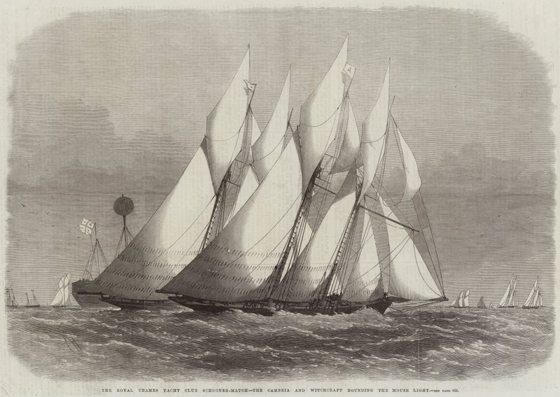 La regata del Royal Thames Yacht Club, il Cambria e il Witchcraft girano intorno al Mouse Light da Edwin Weedon