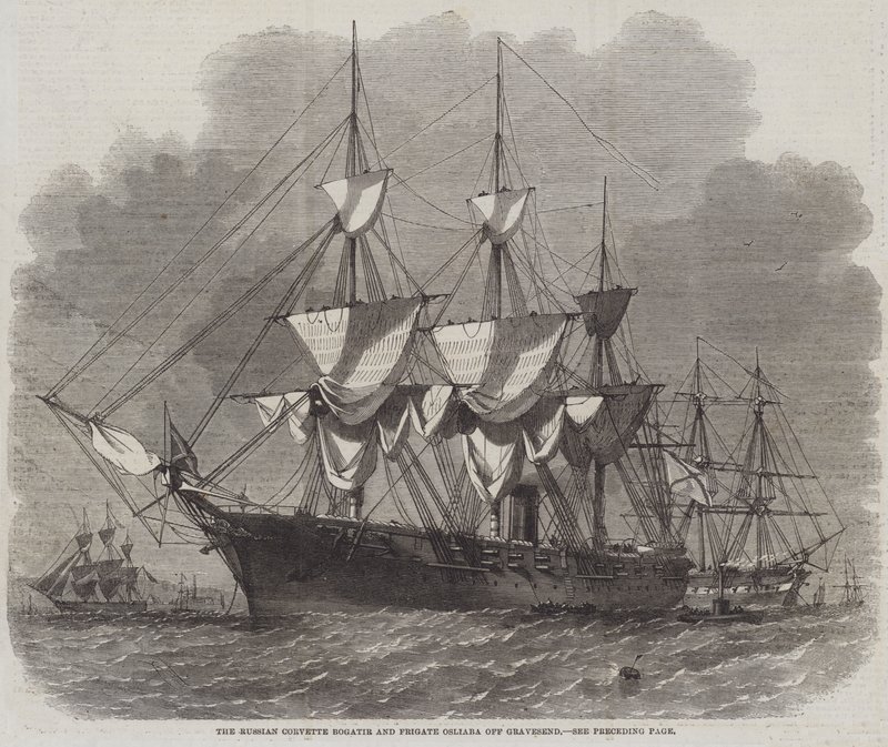 La corvetta russa Bogatir e la fregata Osliaba al largo di Gravesend da Edwin Weedon