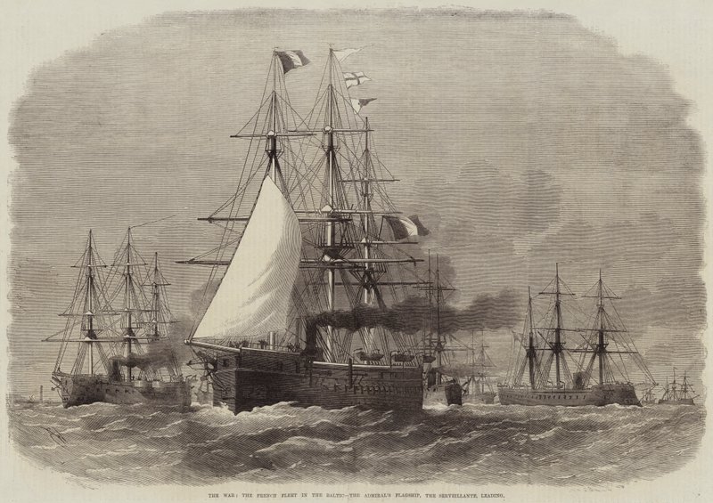 La guerra, la flotta francese nel Baltico, la nave ammiraglia, la Serveillante, in testa da Edwin Weedon