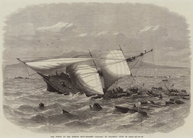 Il naufragio del Bombay Mail-Steamer Carnatic a Shadwan, Golfo di Suez da Edwin Weedon