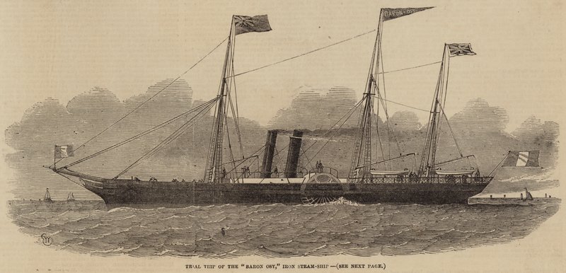 Viaggio di prova del Baron Osy, nave a vapore di ferro da Edwin Weedon
