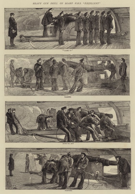 Esercitazione con il cannone pesante a bordo della HMS Excellent da Edwin Buckman
