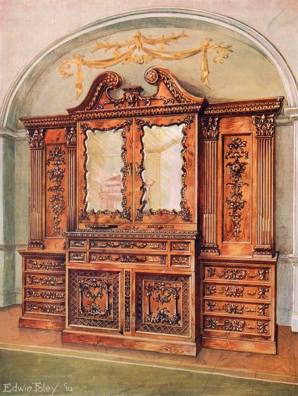 Libreria chiusa intagliata in mogano - Stile Chippendale - Influenza francese da Edwin John Foley