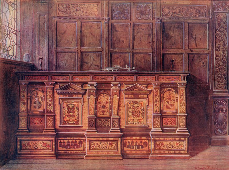 Cassapanca intarsiata da Edwin John Foley