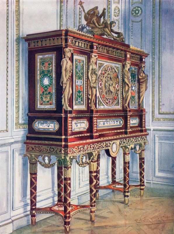 Cabinet di gioielli della regina Maria Antonietta: di mogano, dorato, intarsiato, scolpito e con placche dipinte da Edwin John Foley