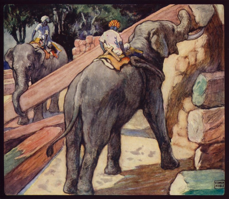 Elefanti che accumulano teak da Edwin Noble