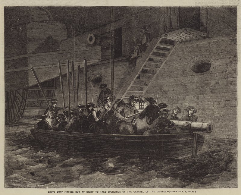 Barca della nave allestita di notte per prendere le misure del canale del Dnepr da Edwin Thomas Dolby
