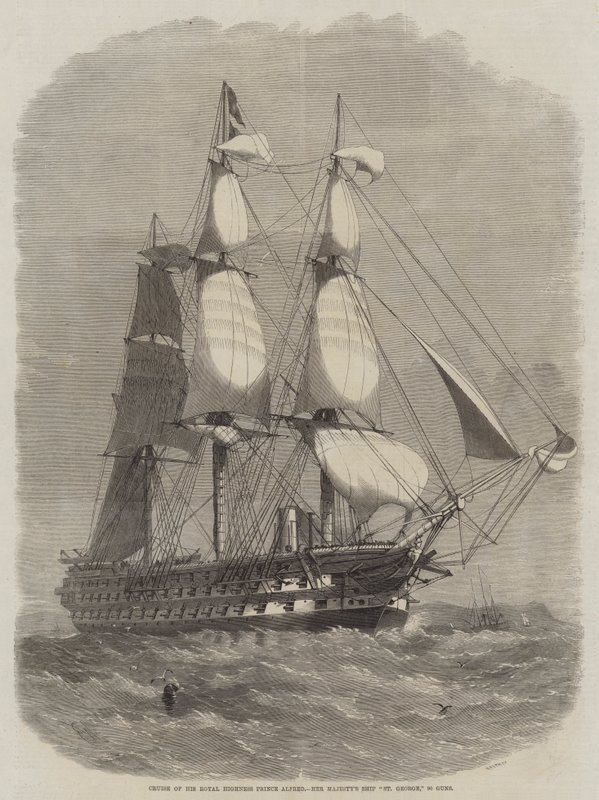 Crociera di Sua Altezza Reale il Principe Alfredo, Nave di Sua Maestà St George, 90 cannoni da Edwin Weedon