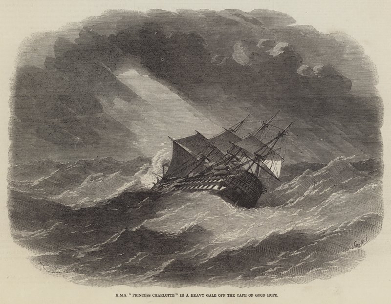 HMS Princess Charlotte in una forte tempesta al largo del Capo di Buona Speranza da Edwin Weedon