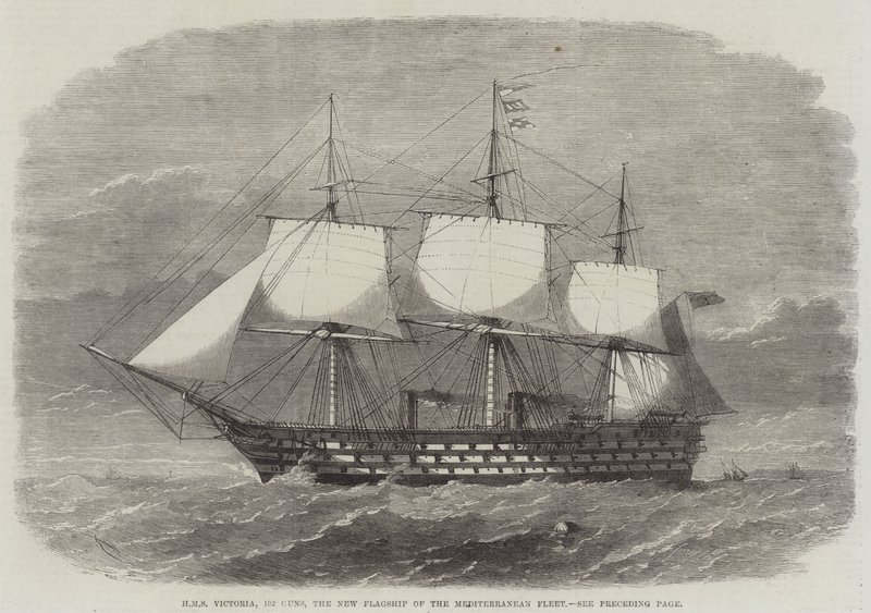 HMS Victoria, 102 cannoni, la nuova nave ammiraglia della flotta del Mediterraneo da Edwin Weedon