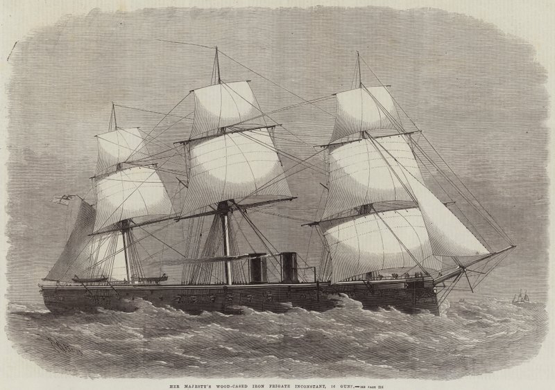 La fregata di ferro rivestita di legno di Sua Maestà Inconstant, 16 cannoni da Edwin Weedon