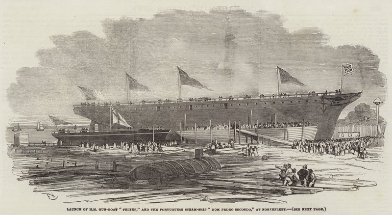 Varo della cannoniera HM Pelter e della nave a vapore portoghese Dom Pedro Secondo, a Northfleet da Edwin Weedon