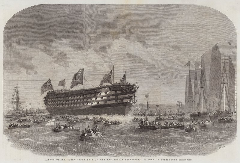 Varo della Nave da Guerra a Vapore HM Royal Sovereign, 131 Cannoni, a Portsmouth da Edwin Weedon