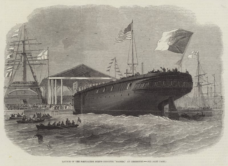 Varo della corvetta a vite portoghese Sagres, a Limehouse da Edwin Weedon