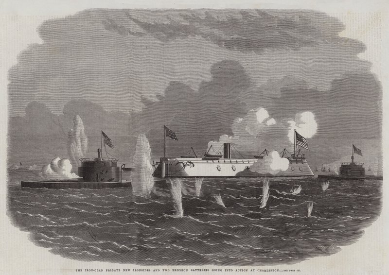 La Fregata Corazzata New Ironsides e Due Batterie Ericsson in Azione a Charleston da Edwin Weedon