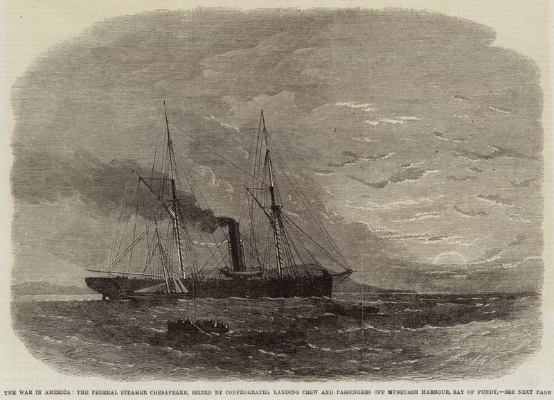 La guerra in America, il piroscafo federale Chesapeake, sequestrato dai confederati, sbarca equipaggio e passeggeri al largo del porto di Musquash, Baia di Fundy da Edwin Weedon