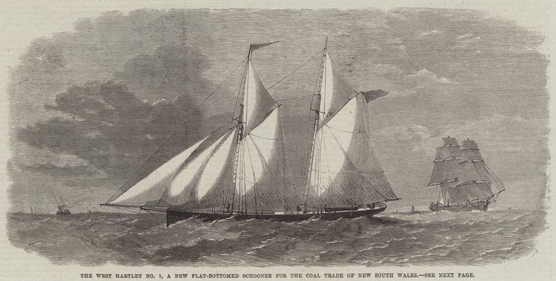 The West Hartley No 1, una nuova goletta a fondo piatto per il commercio del carbone del Nuovo Galles del Sud da Edwin Weedon