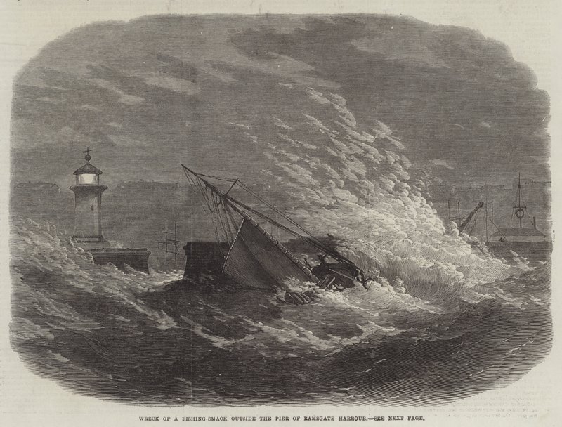 Naufragio di una barca da pesca fuori dal molo del porto di Ramsgate da Edwin Weedon