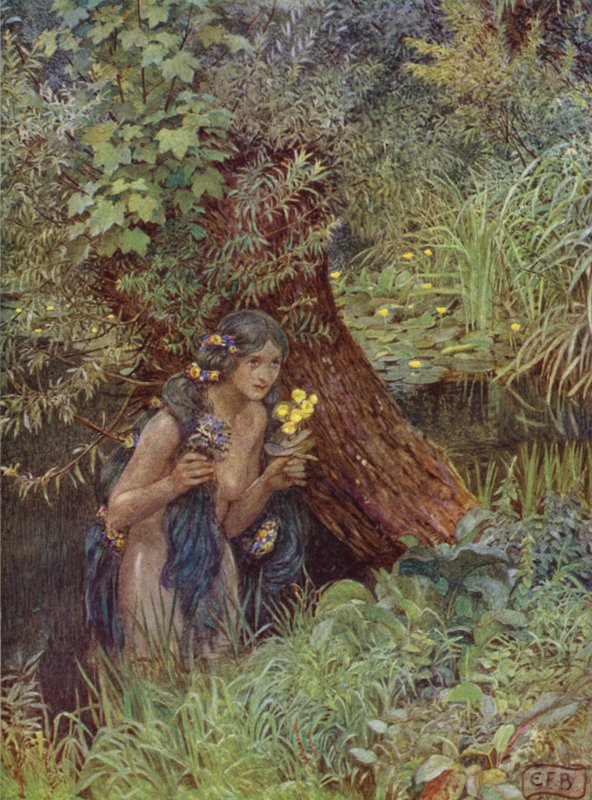 Con bei capelli verdastri, tutti sciolti, come se fossero spose da Eleanor Fortescue Brickdale