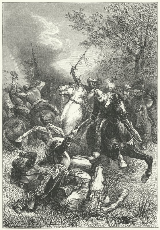 Gli Ironsides di Cromwell combattono la cavalleria realista nella guerra civile inglese (incisione) da Emile Antoine (after) Bayard