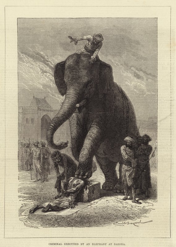 Criminale giustiziato da un elefante a Baroda da Emile Antoine Bayard