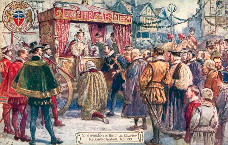 Pageant di Bath, Conferma della Carta della Città da parte della Regina Elisabetta I, AD 1590 da English School