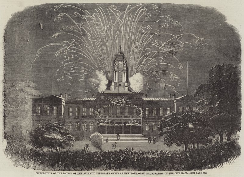 Celebrazione della posa del cavo telegrafico atlantico a New York, l