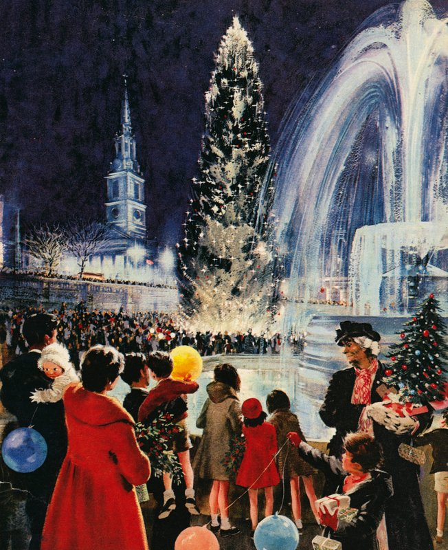 Albero di Natale a Trafalgar Square, Londra, un dono del popolo di Oslo da English School