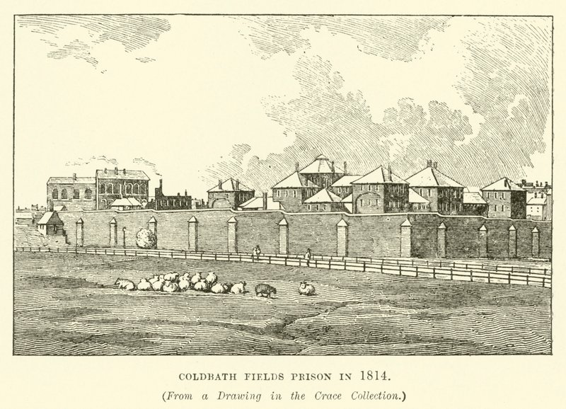 Prigione di Coldbath Fields nel 1814 da English School