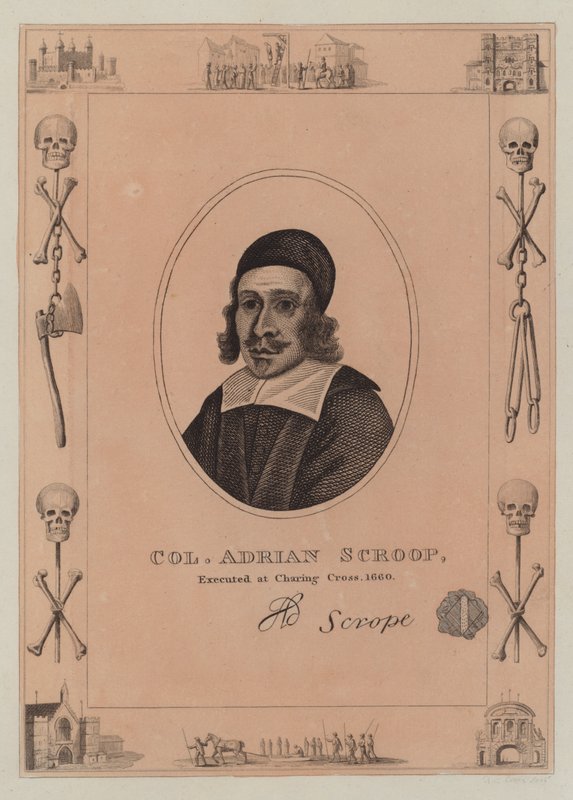 Colonnello Adrian Scroop, giustiziato a Charing Cross, 1660 da English School