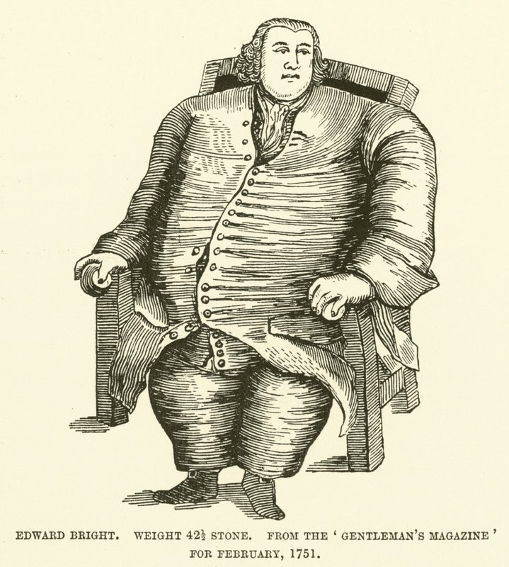 Edward Bright, peso 42 12 stone, dal Gentlemans Magazine di febbraio, 1751 da English School